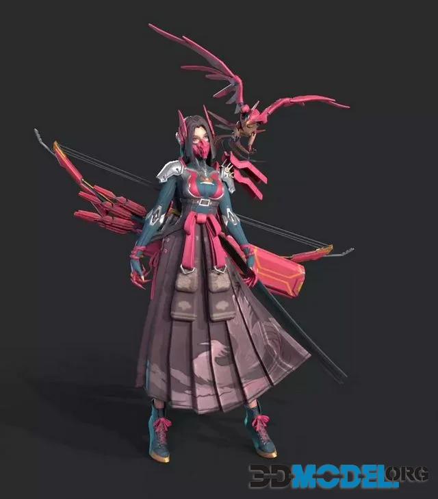 Beautiful female archer Low-poly (PBR)