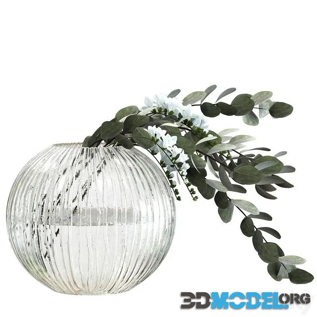 Bouquet with eucalyptus and freesias (round vase)