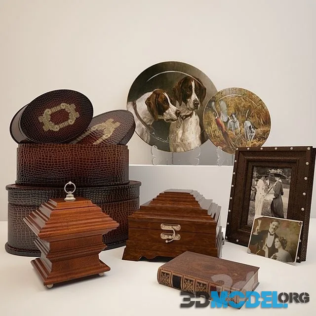 Decorative set with bowls and boxes in vintage style