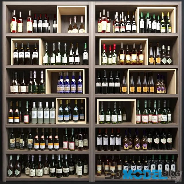 Large wine cabinet with sparkling wine. Wine collection