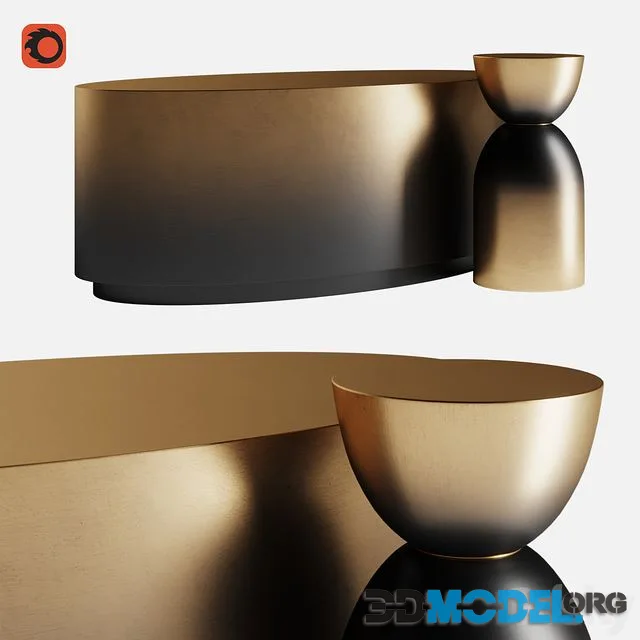 MADE Sulta Coffee Table, Brass & Black Ombre Set