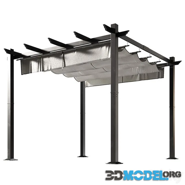 Metal pergola. Gazebo with a sliding fabric canopy