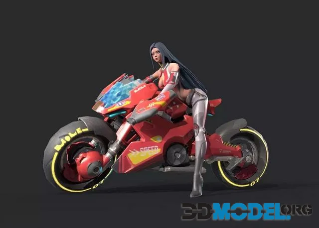 Motorcycle girl Low-poly (PBR)