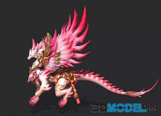 Pink Flying Dragon Mount Low-poly (PBR)