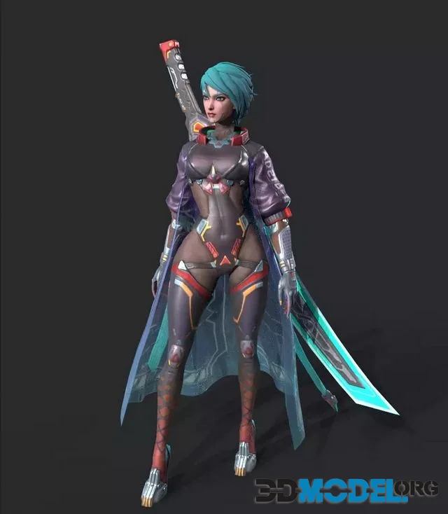 Sexy broadsword woman Low-poly (PBR)