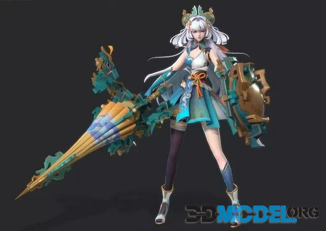 Sword and shield female warrior Low-poly (PBR)