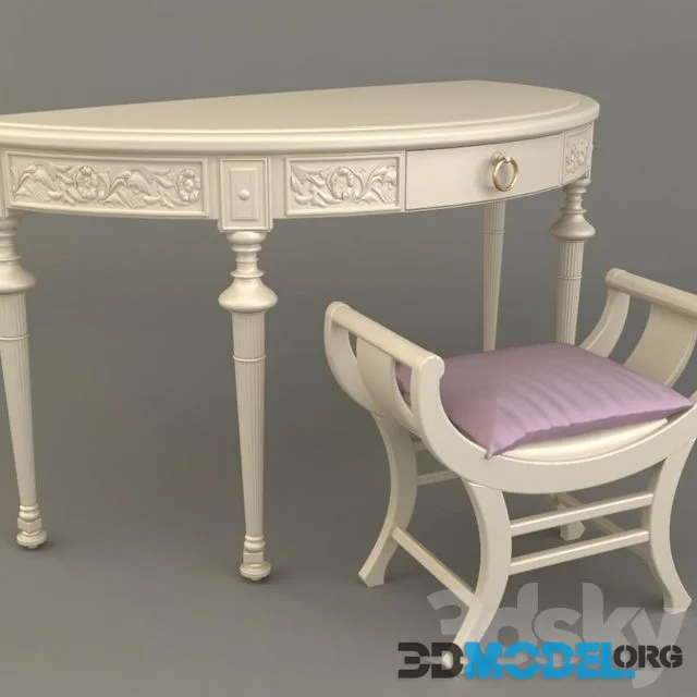 Table and Chair in classic style. Colour white