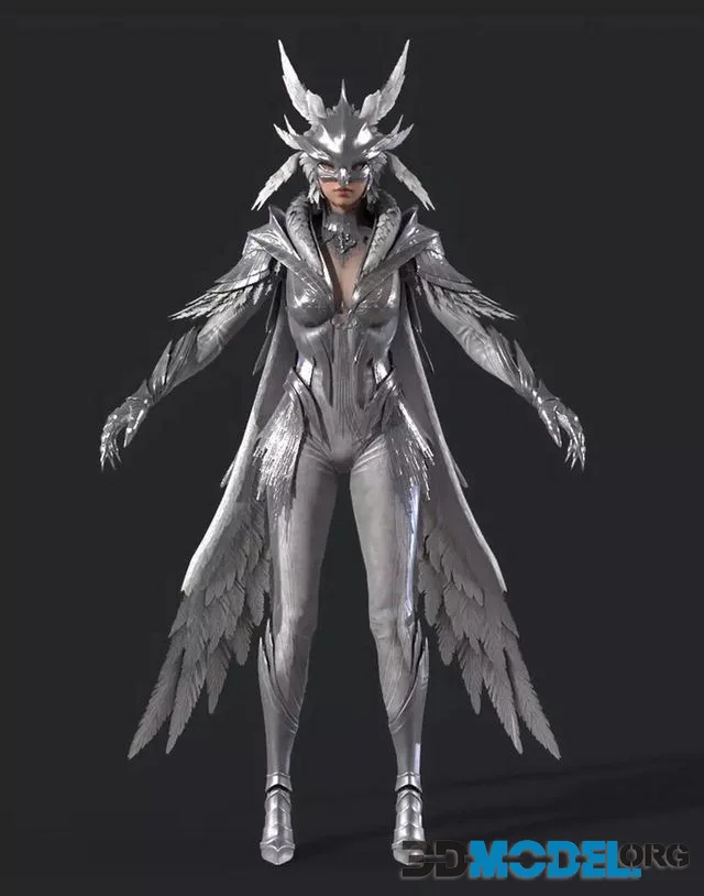 Winged Woman Warrior Low-poly (PBR)