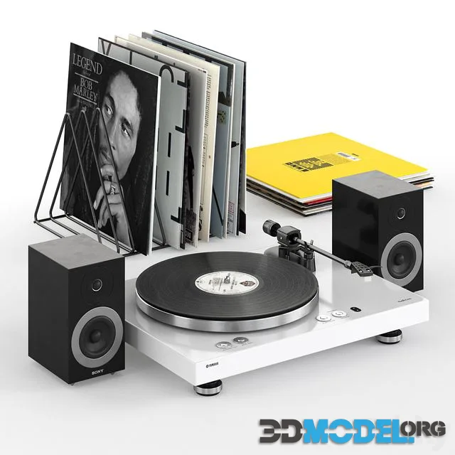 Yamaha Vinyl Player with Sony speakers and records