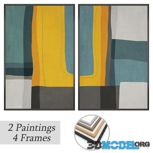 2 paintings and 4 frame options (plastic, wood, bronze, steel)