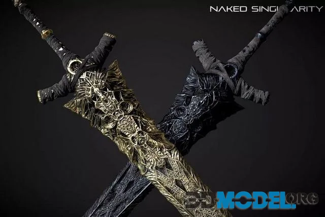 Ancient Black Greatsword Medieval fantasy Low-poly (PBR)