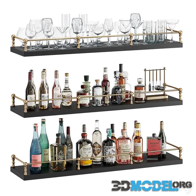 Bar shelves with bottles and glasses