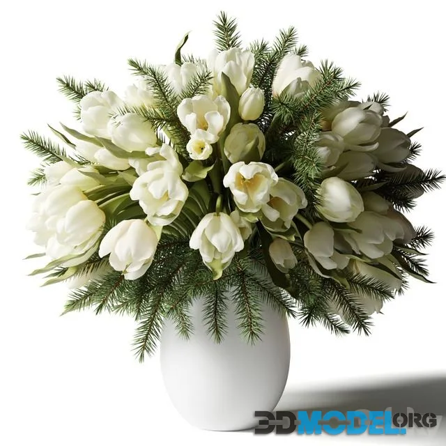 Bouquet of white tulips in a white vase