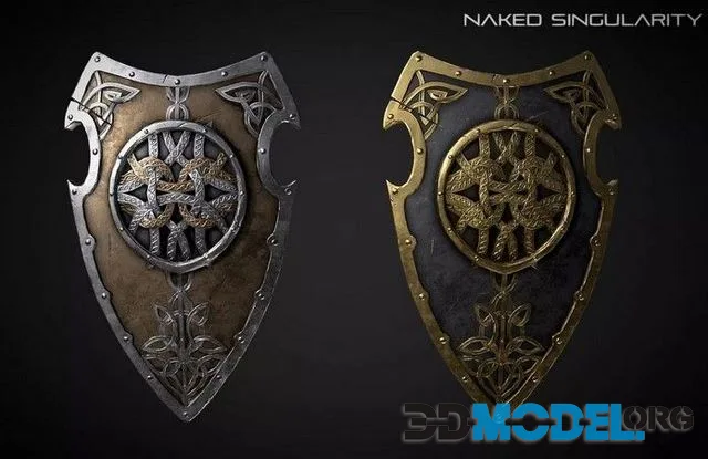 Celtic shield Medieval dark fantasy weapon Low-poly (PBR)