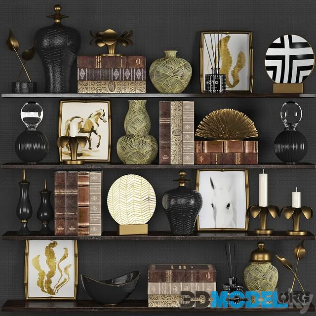 Decoration set 5 (home fragrances, books, vases, pictures, candles)