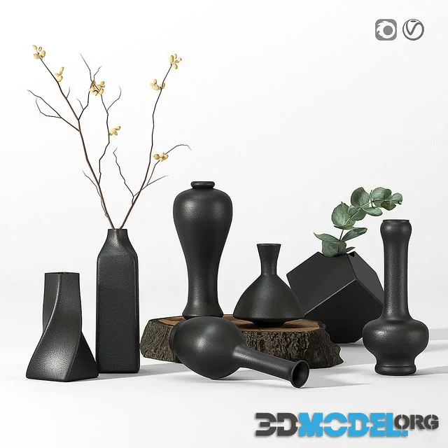 Decorative set 11 (black vases)