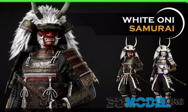 Japanese White Oni Samurai Low-poly (PBR)