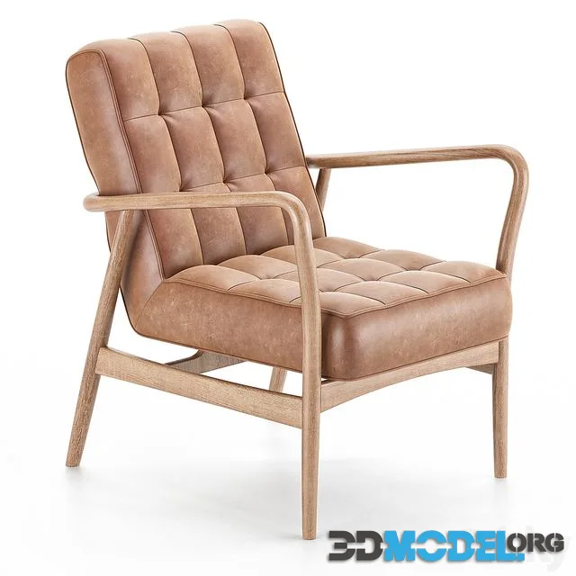 Mid-Century Button-and-Stud Brown Leather Armchair