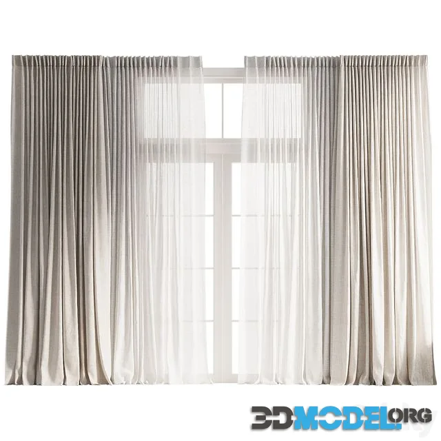 Pinch Pleat Linen Curtain with Tulle