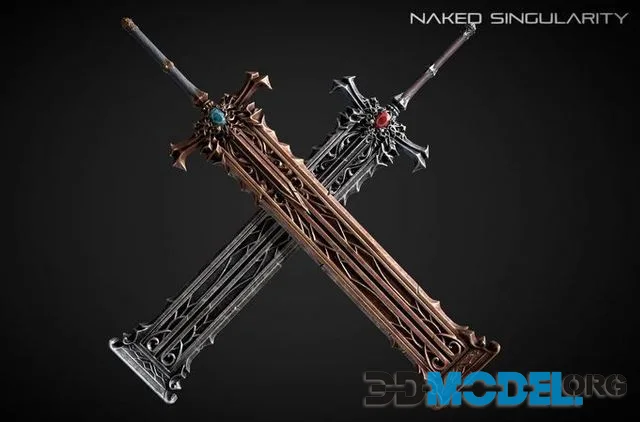 Rusty Bronze Medieval dark fantasy Sword Low-poly (PBR)