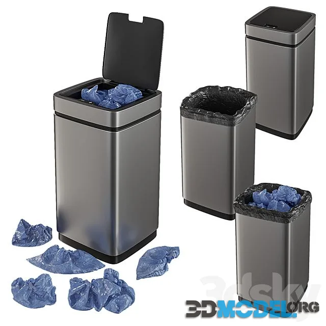 Set of Trash Cans with Contents