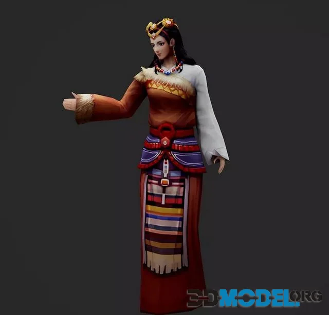 Stylized Tibetan Girl Character Ethnic girl low-poly (PBR)