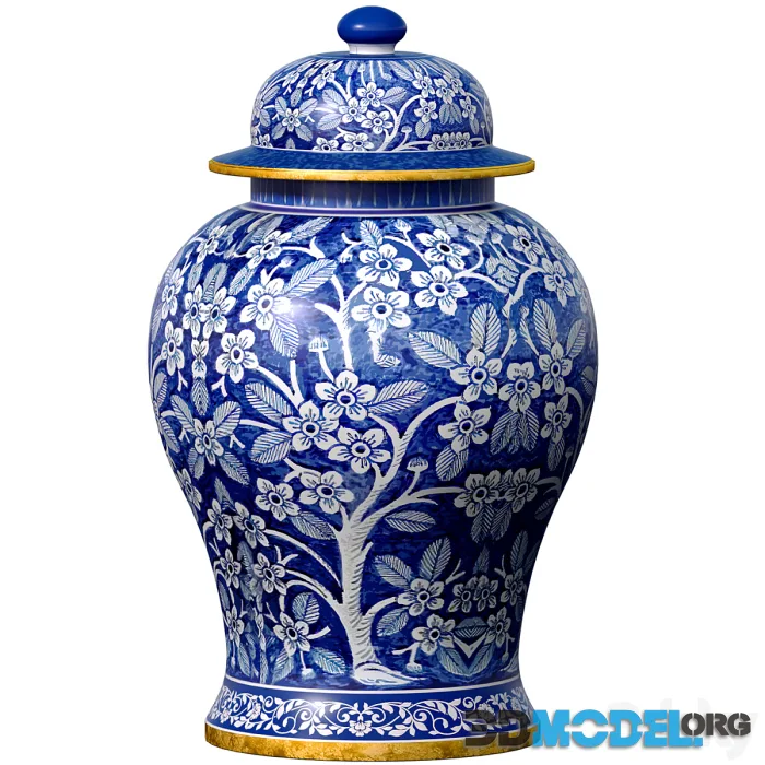 Traditional Ceramic Decorative Blue and White Vase Jar with Sakura Pattern Chinoiserie Ginger Jars