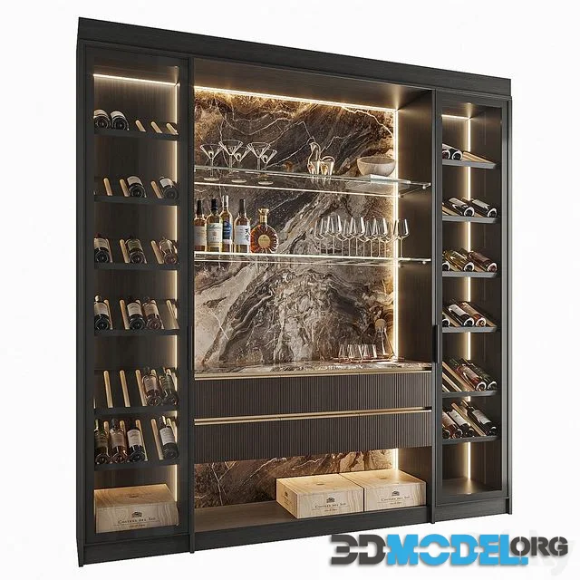 Wine Cabinet With Glasses & Decoration 005