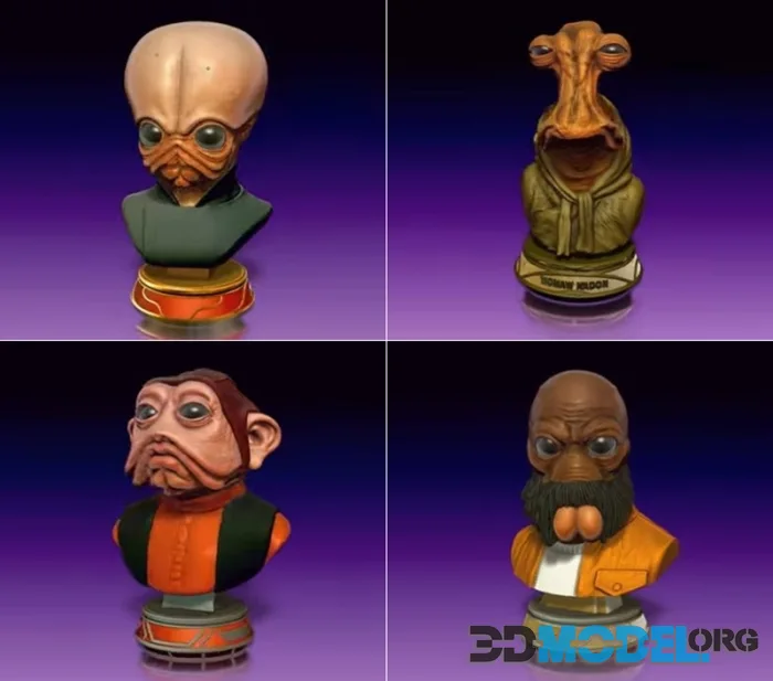 Hex3D - Figrin Bust and Momor Bust and Nien Nunb Bust and Ponda Baba Bust – Printable