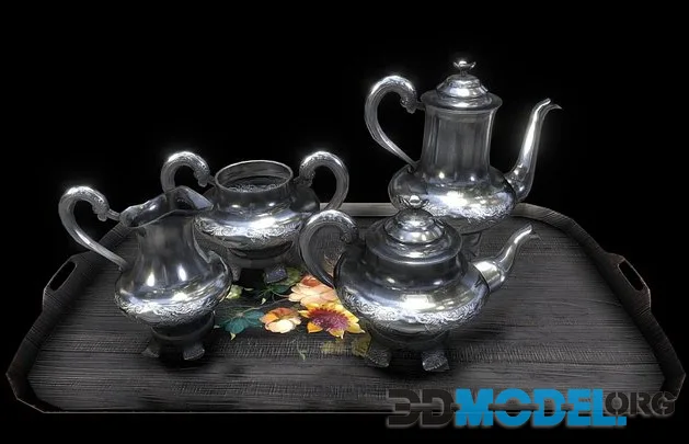 A Victorian Silver Four Piece Tea Set Low-poly