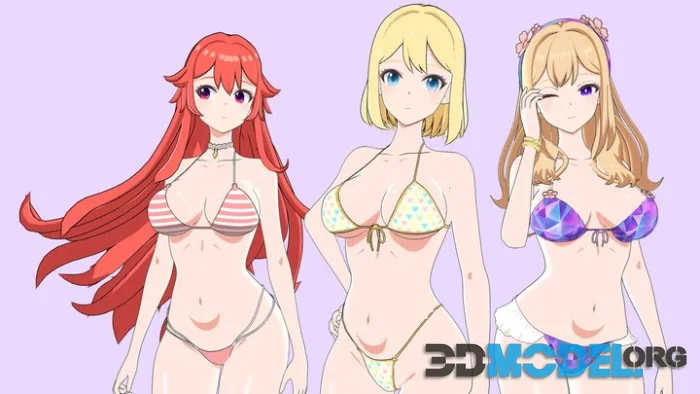 Anime Girl Bikini   Rigged Shape Keys 50 Tex (PBR)