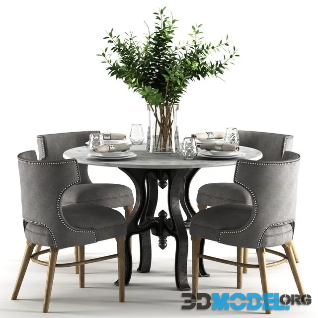 Ashford Task Chair with Hobbs 48 Round Dining Table-marble top
