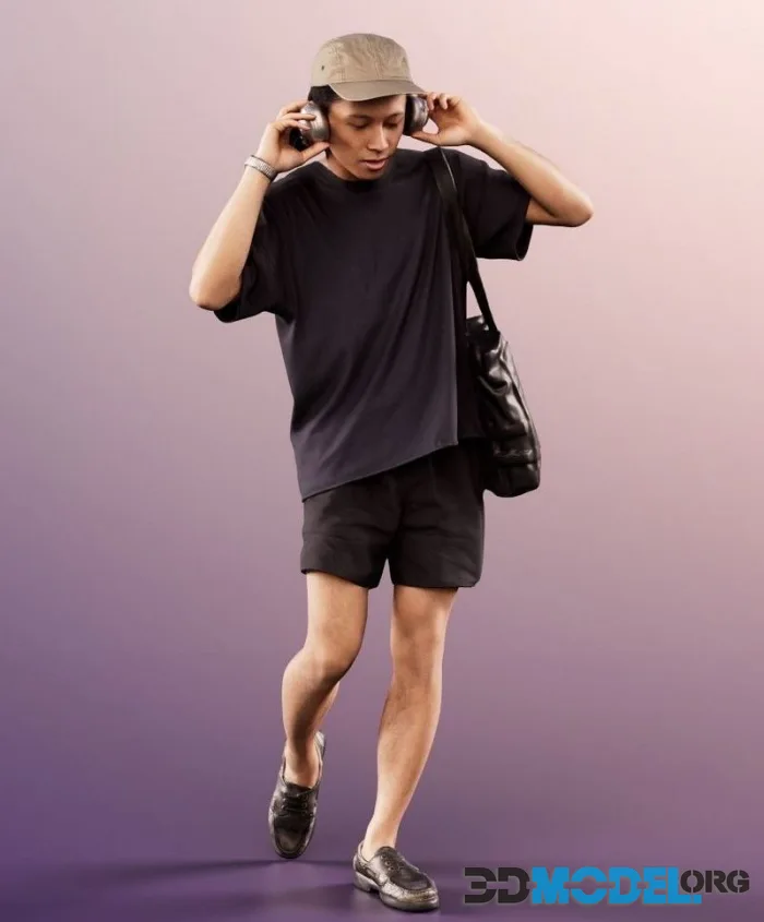 Asian Man Walking Casually With Headphones (PBR)