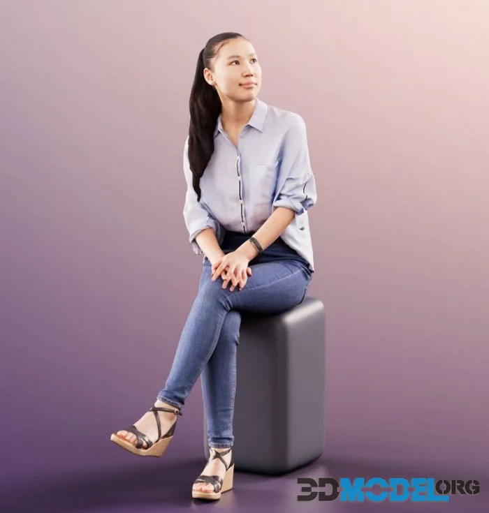 Asian Woman Sitting Casual Shopping (PBR)