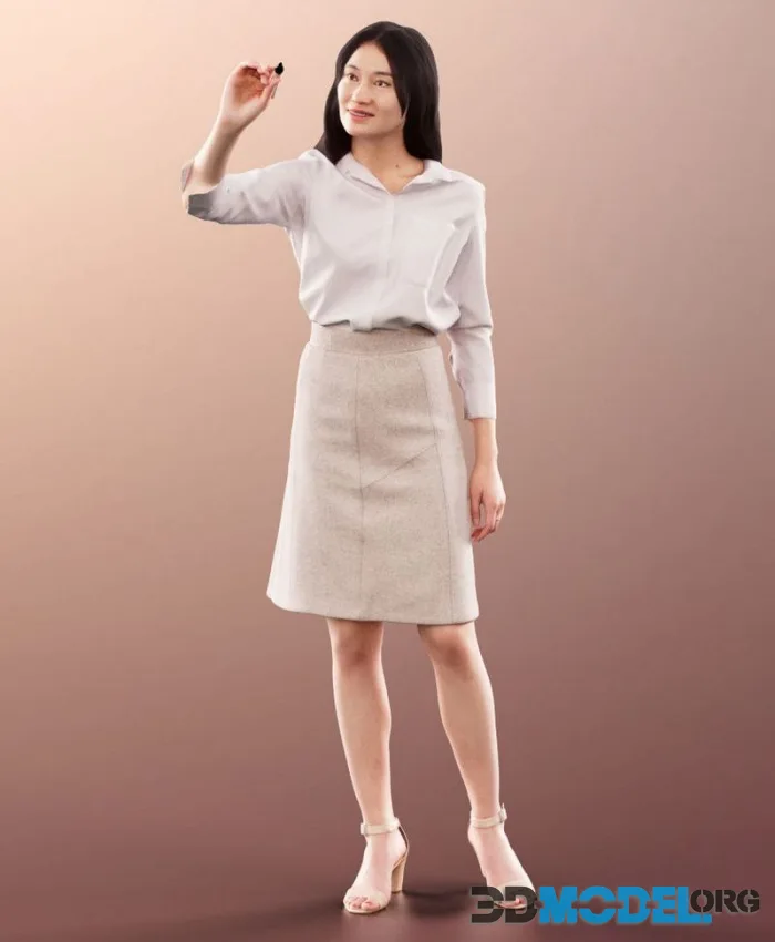Asian Woman Standing Writing On Whiteboard (PBR)