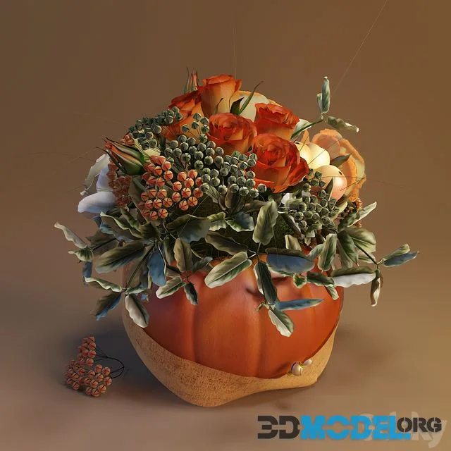 Autumn bouquet in a pumpkin vase