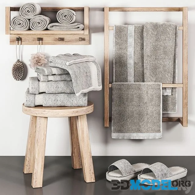 bathroom accessories 03 with wooden stool