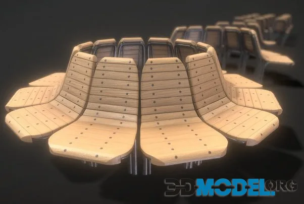 Bench 7 Oak Metal Version 1 Low-poly