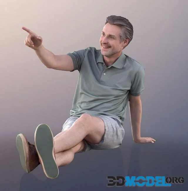 Best Ager Man Sitting On Ground Pointing (PBR)
