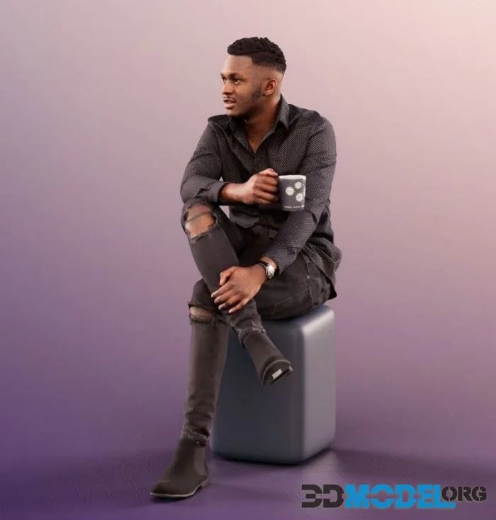 Black Man Sitting And Holding A Cup (PBR)