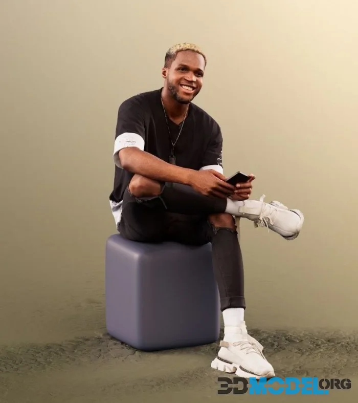 Black Man Sitting With Smartphone And Laughing (PBR)