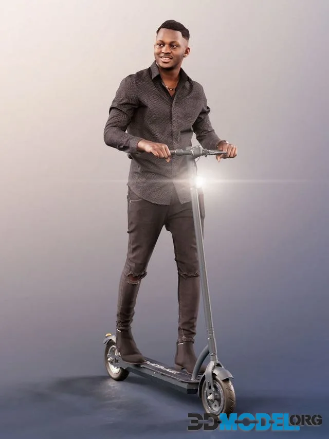 Black Young Man On Scooter Riding Casual (PBR)