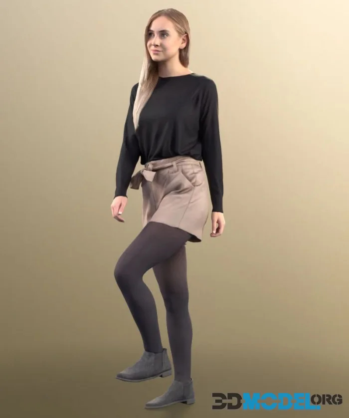 Blonde Young Girl With Skirt Walking Up Stairs (PBR)