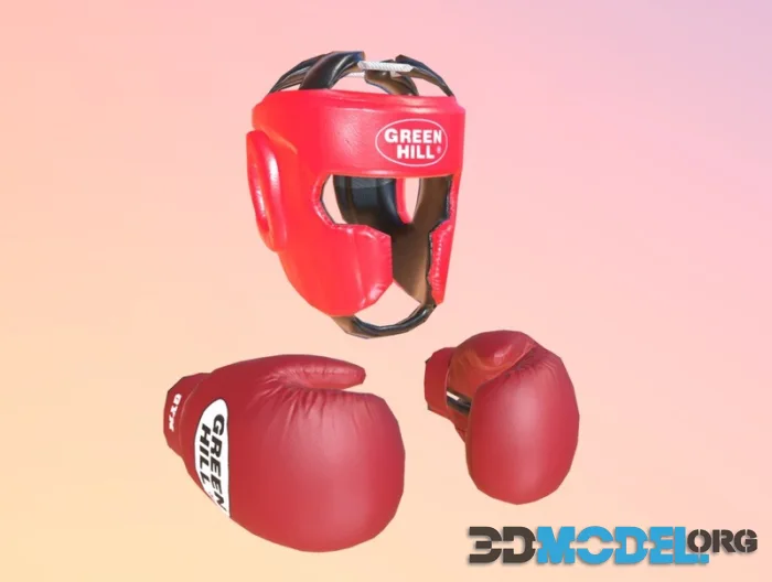Boxing Equipment Helmet And Gloves (PBR)