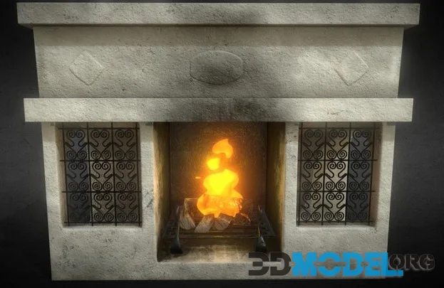 Bricked Fireplace With Fire (Timeframe) ANIMATED (PBR)