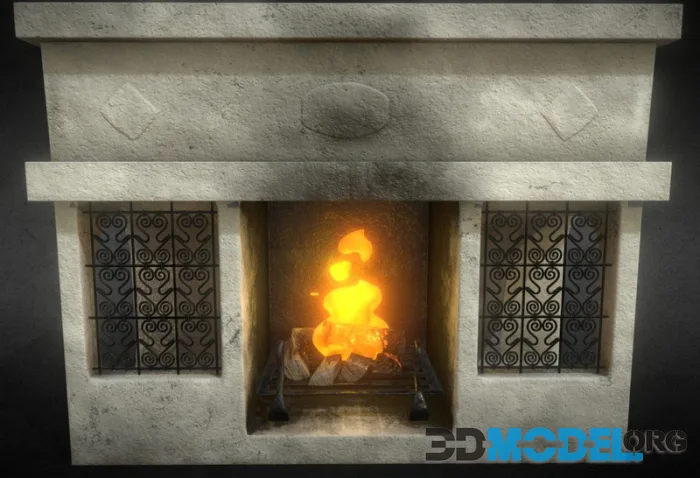 Bricked Fireplace With Fire (Timeframe) TEXTURED (PBR)