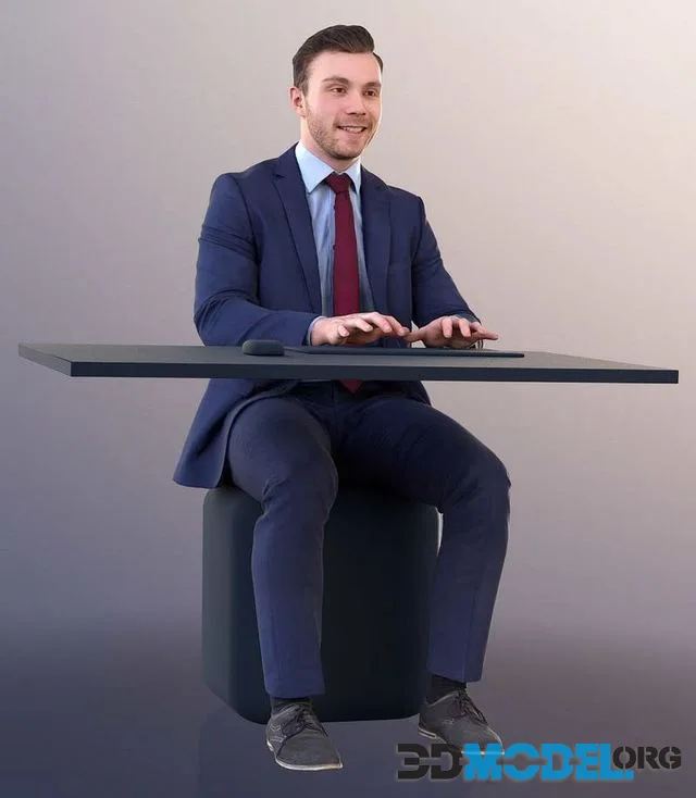 Business Man Working On Laptop Or PC (PBR)