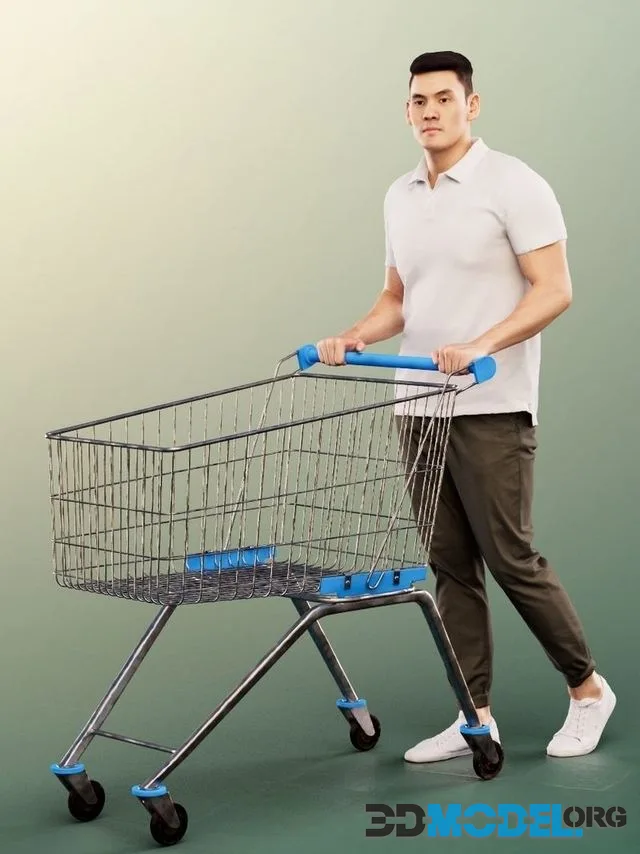 Casual Asian Man With Shoppingcart (PBR)