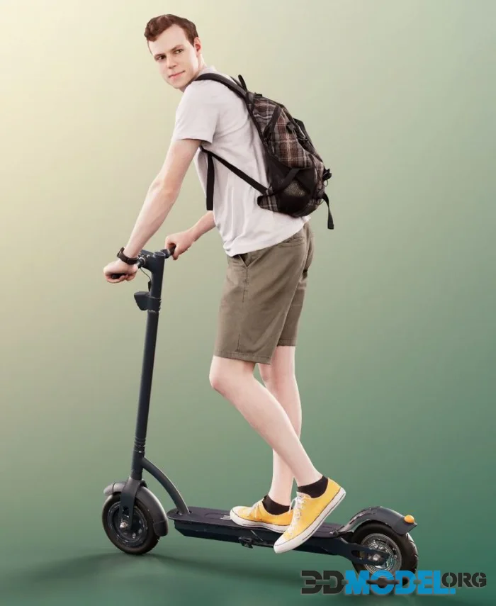 Casual Man With Bag On Scooter Looking Back (PBR)