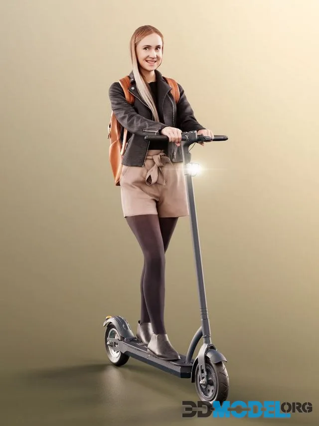 Casual Woman Riding Scooter With Bag (PBR)